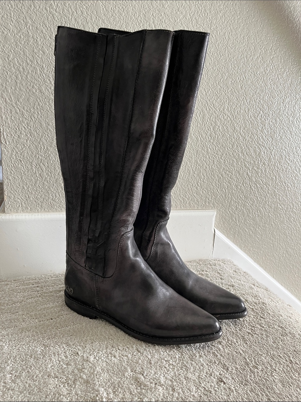 Bed Stu Tall Leather Riding Boots in Dark Gray